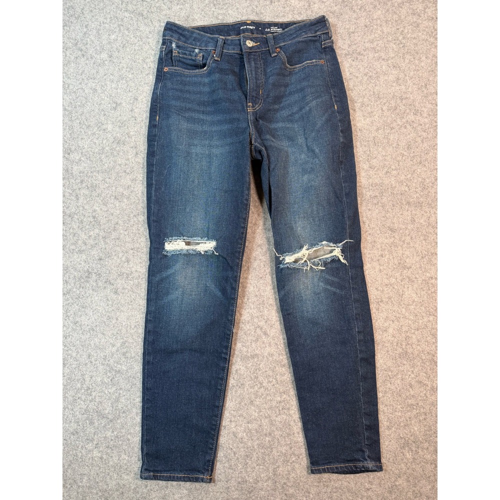 Old Navy OG Straight High Rise Distressed Jeans Womens 4 Dark Wash Denim Ripped